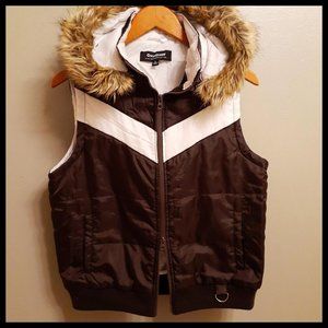 Lightweight Brown & White Vest with Removable Hood